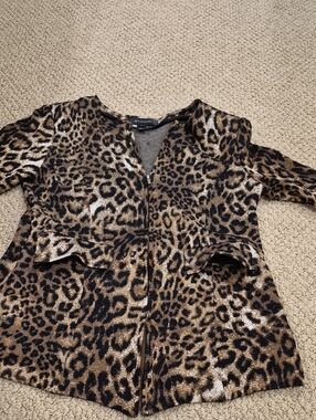 St. John Metallic Leopard Zip Jacket - Black & Brown
